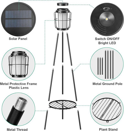 2 Pack Solar Lights with Plant Stand, Outdoor Floor Lamps, Waterproof Solar Powered Floor Lamps for Patio Deck Porch Yard Garden Decor