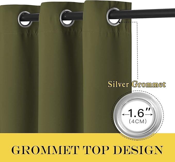 NICETOWN Blackout Curtain Blind Window Panel - (Olive Green Color) Home Decor Window Treatment Drape Modern Design Drapery for Patio Door Room, 52Wx84L,1 Panel