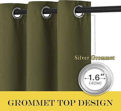 NICETOWN 66 Inch Long Blackout Curtains for Bedroom Living Room, Thermal Insulated Room Darkening Curtains, Light Blocking Blackout Drapes for Bedroom, 66" W x 66" L, 1 Panel, Olive Green