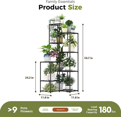 Bamworld Black Plant Stand Indoor Outdoor Corner Plant Shelf 54.7" Tall Plant Table Metal Large Plant Holder for Multiple Plants Patio Balcony Garden Office Home Decor