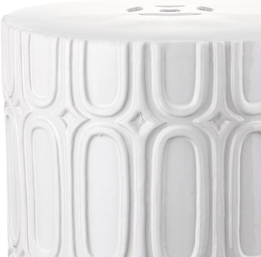 Ceramic Garden Stool, Antique White Glazed, 16 x 20 x 16 Inches