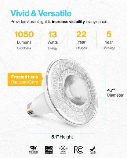 Sunco 96 Pack Outdoor LED Flood Home Patio Driveway Light, Waterproof PAR38 LED Bulb, CRI90, 2700K Soft White,1050 Lumens, 100W Equivalent 13W, Dimmable, Wet-Rated, E26 Base UL