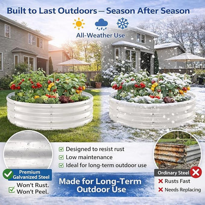 Round Galvanized Raised Garden Bed, 5x5FT, 12" Depth for Outdoor Gardening, Heavy Duty Metal Planter Box for Vegetables, Flowers & Herbs, Rust-Resistant, Easy DIY Assembly