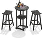 Ciokea 3 Pcs Compact Outdoor Bar Set, Space-Saving Round Bistro Set with 2 Backless Saddle Stools & Storage Shelf, All-Weather HDPE High-Top Table Set for Small Balcony, Patio and Poolside, Black