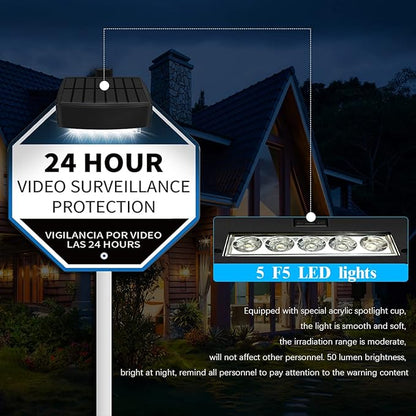 OOSSXX Solar Power Deck LED Light Clip-On Yard Security Sign Spotlight (Large Capacity Battery, Max14 Hours Working)