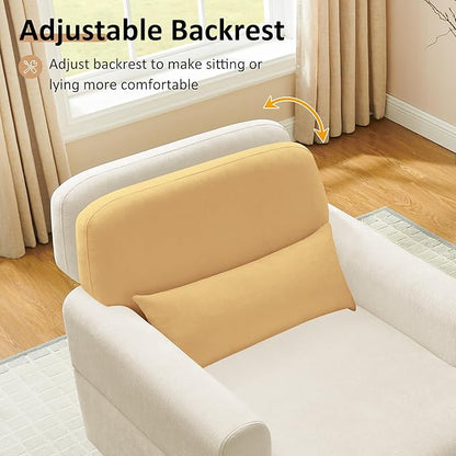 Chaise Lounge Chair Indoor with Adjustable Backrest, Oversized Accent Armchair for Living Room & Bedroom, Upholstered Mid-Century Reading Chair, Comfy Single Sofa Chair, Modern Living Room Chair
