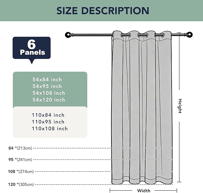 Outdoor Curtains for Patio Waterproof - 6 Panels Privacy Weatherproof Outside Curtains with Grommets for Pergola, Gazebo, Porch, Cabana, Balcony, 54 x 84 Inch, Grey