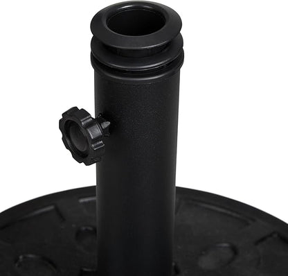 Backyard Expressions 20 lb Round Patio Umbrella Base – Heavy Duty Resin-Coated Calcium Carbonate Stand with Adjustable Pole Adapters Fits 1.5"–2" Poles, Weather-Resistant, Black Finish