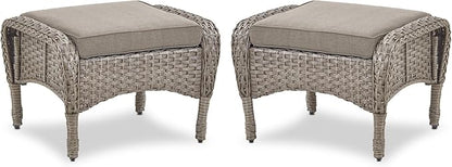 Belord Outdoor Ottomans for Patio Foot Rest - 25 Inch PE Wicker Foot Stool Set of 2 with Removable Cushions for Patio Furniture Sets,All Weather Rattan Ottoman for Balcony Deck Backyard Brown