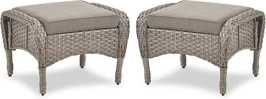 Belord Outdoor Ottomans for Patio Foot Rest - 25 Inch PE Wicker Foot Stool Set of 2 with Removable Cushions for Patio Furniture Sets,All Weather Rattan Ottoman for Balcony Deck Backyard Brown