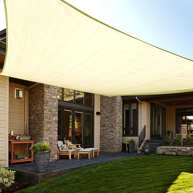 LOVE STORY Custom Size 7'x15' Butter Cream Sun Shade Sail Rectangle UV Block Canopy Patio Sail Sunshades Fabric for Outdoor Garden Carport (We Make Custom Size)