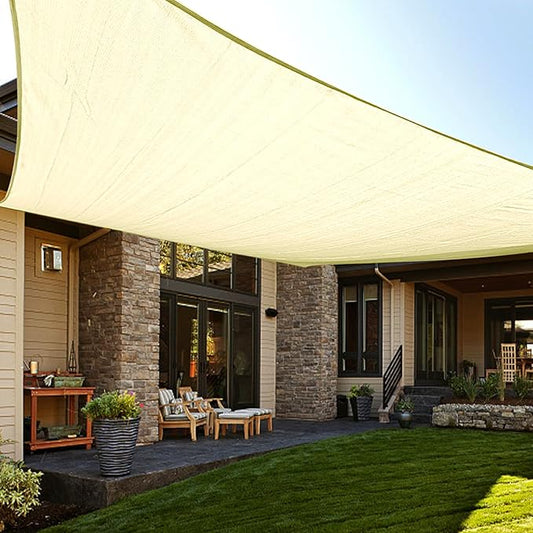 LOVE STORY Custom Size 14'x24' Butter Cream Sun Shade Sail Rectangle UV Block Canopy Patio Sail Sunshades Fabric for Outdoor Garden Carport (We Make Custom Size)