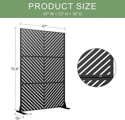 Casaphoria Metal Privacy Screen Outdoor, 72" H x 47" W Freestanding Decorative Privacy Screen for Patio Deck Balcony Garden with Stable Base, Black Parallel
