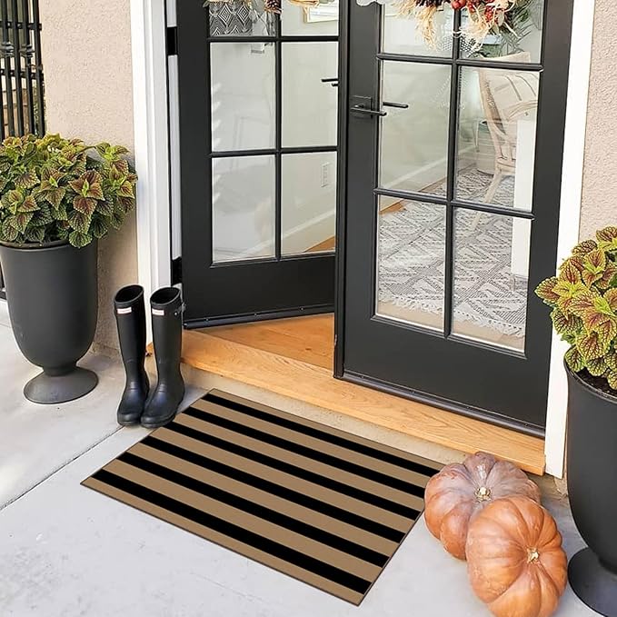 Outdoor Rugs Striped Door Mat, Brown and Tan, 2 x 3 Ft