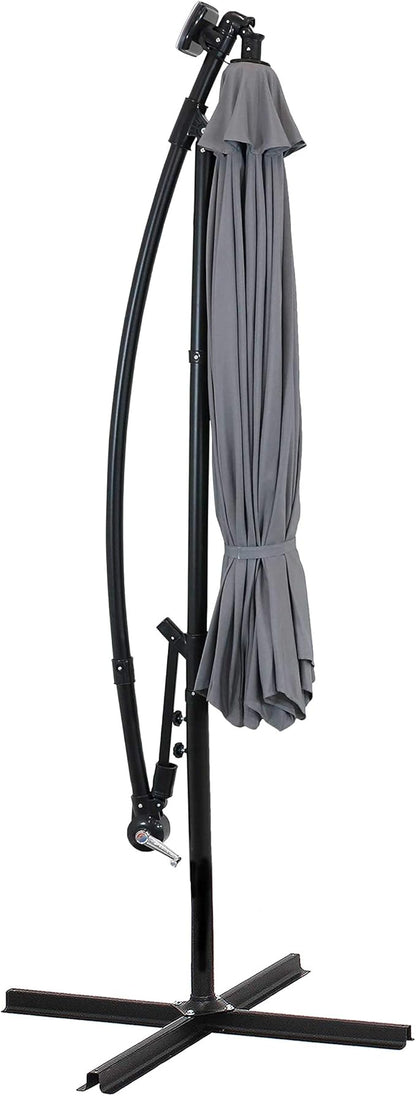 Sunnydaze 10' Solar Offset Patio Umbrella - Solar Cantilever Umbrella Outdoor with LED Lights - Polyester Shade, Air Vent, & Cross Base