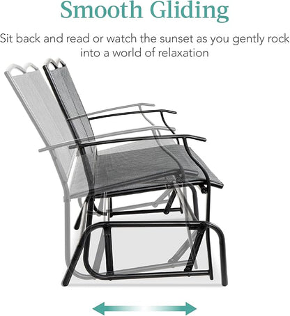 Best Choice Products 2-Person Outdoor Patio Swing Glider Steel Bench Loveseat Rocker for Deck, Porch w/Textilene Fabric, Steel Frame - Gray