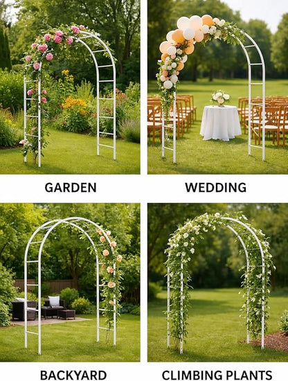 Adorox Metal Garden Arch Trellis for Climbing Plants 7.8ft Outdoor Arch Wedding Halloween Christmas Vine Trellis Pumpkin Archway Assemble Freely 2 Sizes White