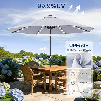 ABCCANOPY 10FT Durable Solar Led Patio Umbrellas with 32LED Lights (Gray)