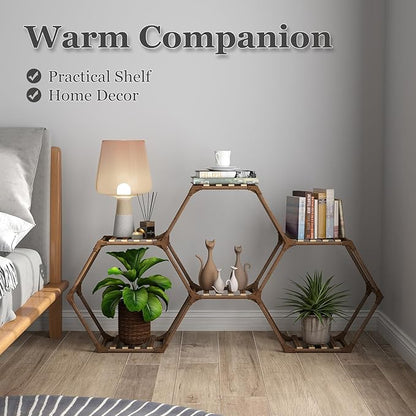 Tikea Plant Stand Indoor Hexagonal Plant Stand for Multiple Plants Indoor Outdoor Large Wooden Plant Shelf Creative DIY 6 Tiered Flowers Stand Rack for Living Room Balcony Patio Window