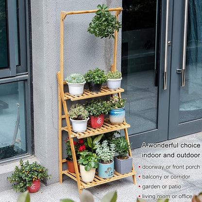 COPREE Bamboo 3-Tier Hanging Plant Stand Planter Shelves Flower Pot Organizer Rack Folding Display Shelving Plants Shelf Unit Holder