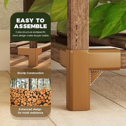 Bamworld Indoor Plant Stands Outdoor Combo Plant Shelves for Multiple Plants 10 Pots Wooden 2 Sets of Package Plant Rack for Living Room Balcony Garden