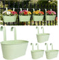 Balcony Hanging Planters Flower Pots, 10" Metal Flower Pots for Outdoor Balcony Rails, Fence Pot Hanging Plant Holders with Detachable Hooks for Garden Patio Yard Decor (Mint Green, 4Pcs)