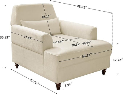 Chaise Lounge Chair Indoor with Adjustable Backrest, Upholstered Mid-Century Reading Chair, Oversized Accent Armchair for Living Room & Bedroom, Comfy Single Sofa Chair, Modern Living Room Chair