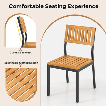 Tangkula 6 Pieces Outdoor Acacia Wood Dining Set, Patio Table and Chairs Set with Bench and 2” Umbrella Hole, Outdoor Patio Dining Furniture Set for Lawn, Garden, Poolside, Backyard