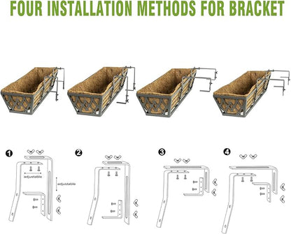 6 Pack 30 Inch Window Boxes Planters Railing Planter Box with Adjustable Brackets for Porch Fence Patio Balcony Hanging Flower Baskets with Coco Liners for Outdoor Garden Decor - Dark Grey