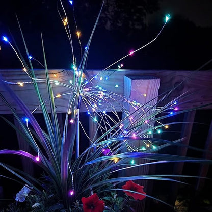 FOOING 6 Pcs Solar Garden Lights Solar Firework Lights, 200 LED String Light 2 Modes Twinkling Nightlight for Outside, Wedding, Party, Patio for Home Decor (Colorful)