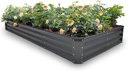 GARDMAX 8x4x1FT Galvanized Raised Garden Bed Kit, Metal Planter Boxes Outdoor with Easy Assembly, Large Garden Bed for Vegetables, Fruits, Flower, Herbs Rectangle Dark Gray