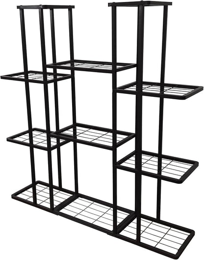 MTB Garden 4 Tier 11 Potted Metal Large Plant Stand for Indoor Outdoor Flower Pot Display Planter Shelf, Charcoal Grey
