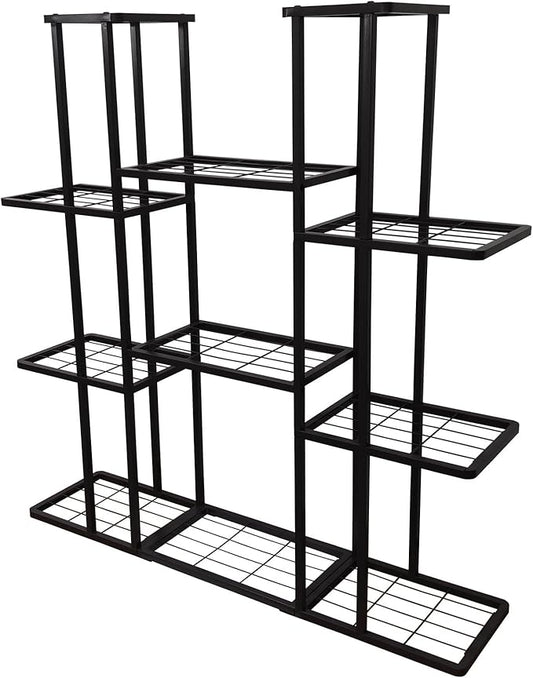 MTB Garden 4 Tier 11 Potted Metal Large Plant Stand for Indoor Outdoor Flower Pot Display Planter Shelf, Charcoal Grey