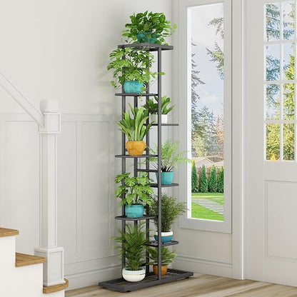 LINZINAR Plant Stand Indoor Outdoor Metal 8 Tier 9 Potted Multiple Flower Pot Holder Shelf Indoor Outdoor Planter Display Shelving Unit for Patio Garden Corner Balcony Living Room