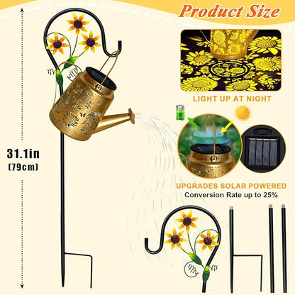 Christmas Gifts Solar Solar Lanterns Garden Decor Sunflower Lights, Large Hanging Lantern with Shepherd Hook, Waterproof Outdoor Decor for Landscape Pathway Yard, Gifts for Mom Women Mothers Day
