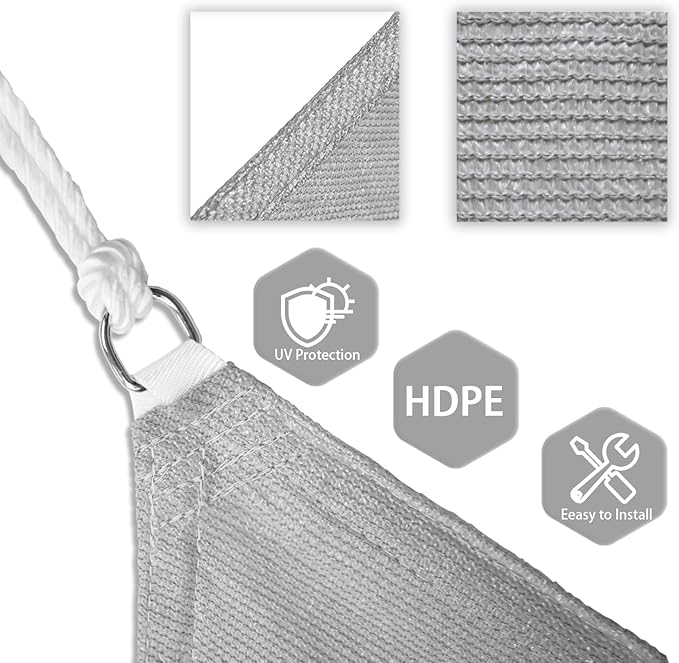 Patio Paradise 25' x 25' x 25' Sun Shade Sail Triangle Canopy Shade Cloth Fabric Sunlight Block Patio Pergola Cover HDPE Deck Awning for Outdoor Backyard Roof Shading, Gray