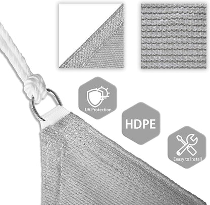 Patio Paradise 19' x 19' x 19' Sun Shade Sail Triangle Canopy Shade Cloth Fabric Sunlight Block Patio Pergola Cover HDPE Deck Awning for Outdoor Backyard Roof Shading, Gray