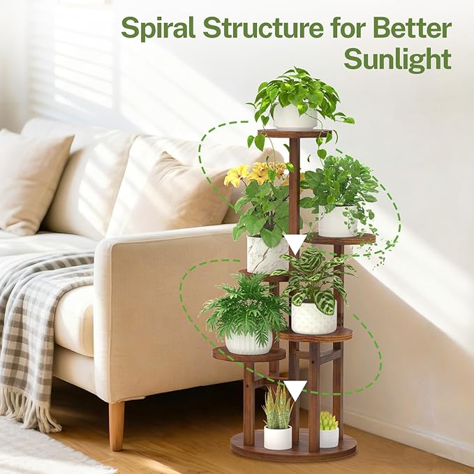 iDavosic.ly 5 Tier Plant Stand Indoor, Tiered Corner Wood Multiple Flower Holder Shelf, Tall Orchid Display Rack for Patio Porch Living Room Balcony Outdoor, Brown