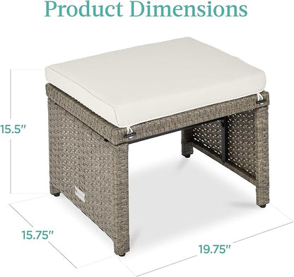 Best Choice Products Set of 2 Wicker Ottomans, Multipurpose Outdoor Furniture for Patio, Backyard, Additional Seating, Footrest, Side Table w/Removable Cushions, Steel Frame - White Sand/Taupe