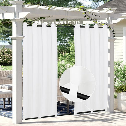 Easy-Going Linen Look Outdoor Curtains Waterproof Windproof Porch Curtains, Soft Thicken Outdoor Privacy Curtains for Patio, Gazebo, Grommet Top and Tab Bottom Drape, 1 Panel, 54x96 inch, White