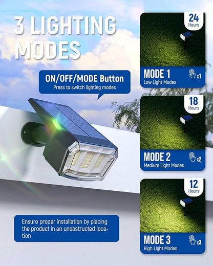 Solar spotlights Outdoor 63 LED 3 Lighting Modes, IP65 Waterproof Lighten Yard Garden House Garage Pathway for Christmas Decorations-8 Pack