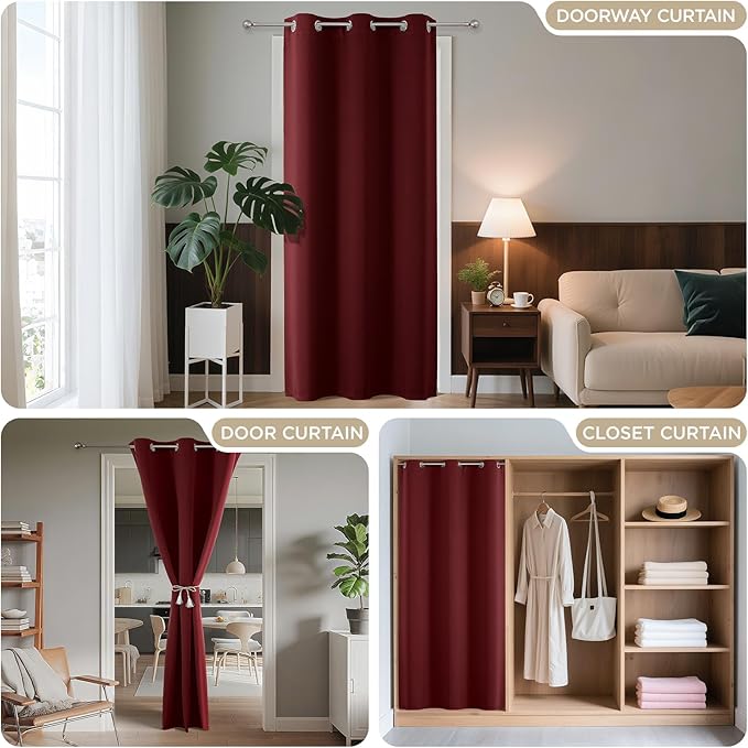 Joydeco Blackout Door Curtain for Doorway Privacy 108 Inches Long, Grommet Closet Curtain for Open Closet, Room Divider for Bedroom Living Room (Burgundy Red, 52Wx108L, 1 Panel)