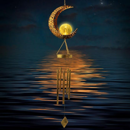 Moon Solar Lights Wind Chimes for Outside Gift for Women,Mom and Grandma Birthday Gifts Large Decor Windchimes Outdoors Gardening Gift for Outdoor Patio Yard Porch Solar Moon Night Lights