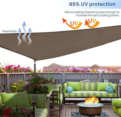 E&K Sunrise 2' x 2' x 2' Sun Shade Sail Triangle Canopy Shade Cover UV Block for Patio Backyard Garden Outdoor (Brown)