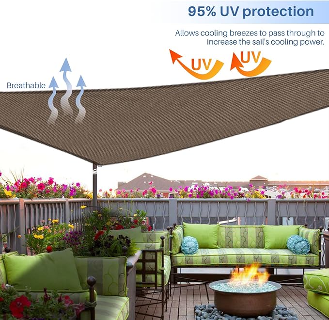 E&K Sunrise 24' x 24' x 24' Sun Shade Sail Triangle Canopy Shade Cover UV Block for Patio Backyard Garden Outdoor (Brown)