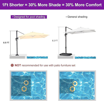 PURPLE LEAF 8' X 8' Patio Umbrella with Steel Plate Base for Pool 7' High Offset Outdoor Cantilever Umbrella Swimming Pool Umbrella with 360°Rotation for Poolside Yellow