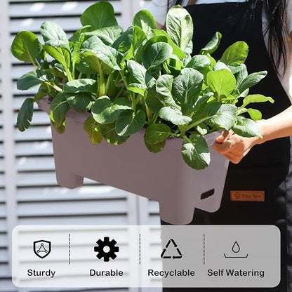 Self-Watering Rectangle Planter Boxes 8-Pack, 15.7-Inch Window Box Planter with Drainage Holes & Trays, Pots for Vegetables, Herbs, Flowers, Garden Windowsill Balcony (Coffee)