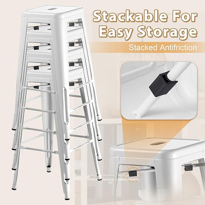 Furmax 30 Inch Metal Bar Stools Set of 4, Counter Height Backless Stools, Industrial Bar Chairs Patio Stool Stackable Backless Stool for Kitchen/Dining Room/Bistro Indoor Outdoor (Distressed White)