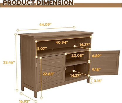 HIPS All-Weather Outdoor Storage Cabinet,Outdoor Sideboard with Magnetic Doors,3-Shelves Patio Storage Cabinet, Used for Garden,Buffet Cabinet,TV Stand, Bar Table,Balcony