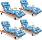 4 Pack Outdoor Chaise Lounge Chair Cushion 75.1 x 22.8 x 4.7 Inches 100% Waterproof Replacement Cotton Patio Pool Lounge Chair Cushion for Outdoor Furniture with Ties, Blue Leaf
